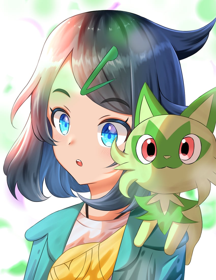 sprigatito and liko (pokemon and 1 more) drawn by agomo
