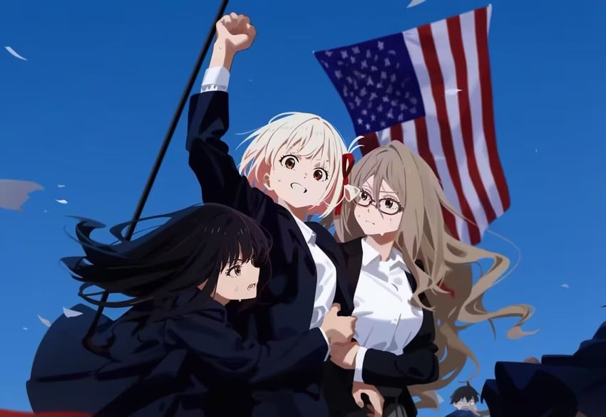 nishikigi chisato, inoue takina, and nakahara mizuki (lycoris recoil) drawn by afezeria_!