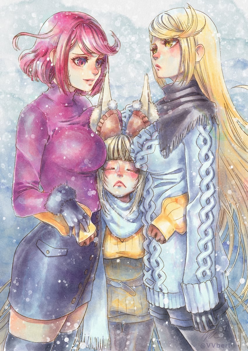pyra, mythra, and nia (xenoblade chronicles and 1 more) drawn by vvbert