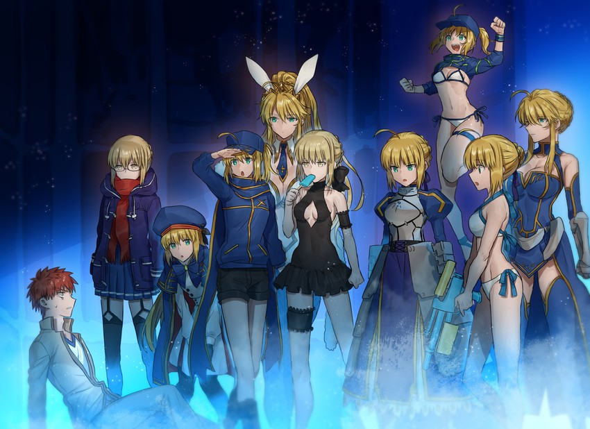 artoria pendragon, saber, emiya shirou, saber alter, artoria caster, and 3 more (fate and 2 more) drawn by none_(kameko227)