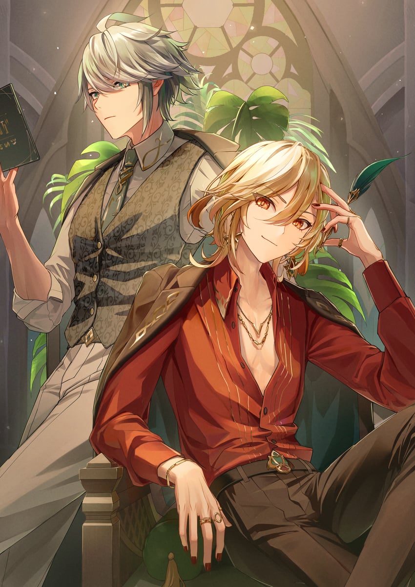 alhaitham and kaveh (genshin impact) drawn by bibi_(obb_spl)