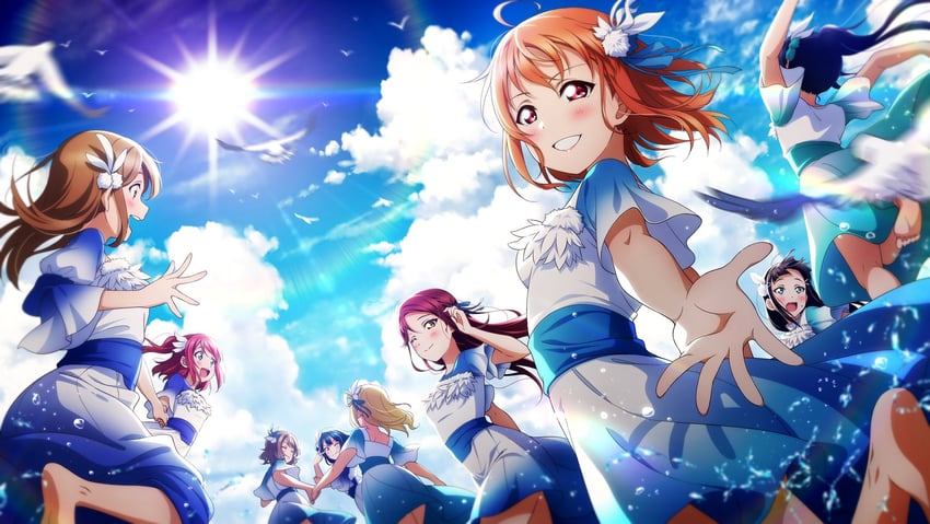 watanabe you, tsushima yoshiko, sakurauchi riko, takami chika, matsuura kanan, and 4 more (love live! and 1 more) drawn by kougi_hiroshi