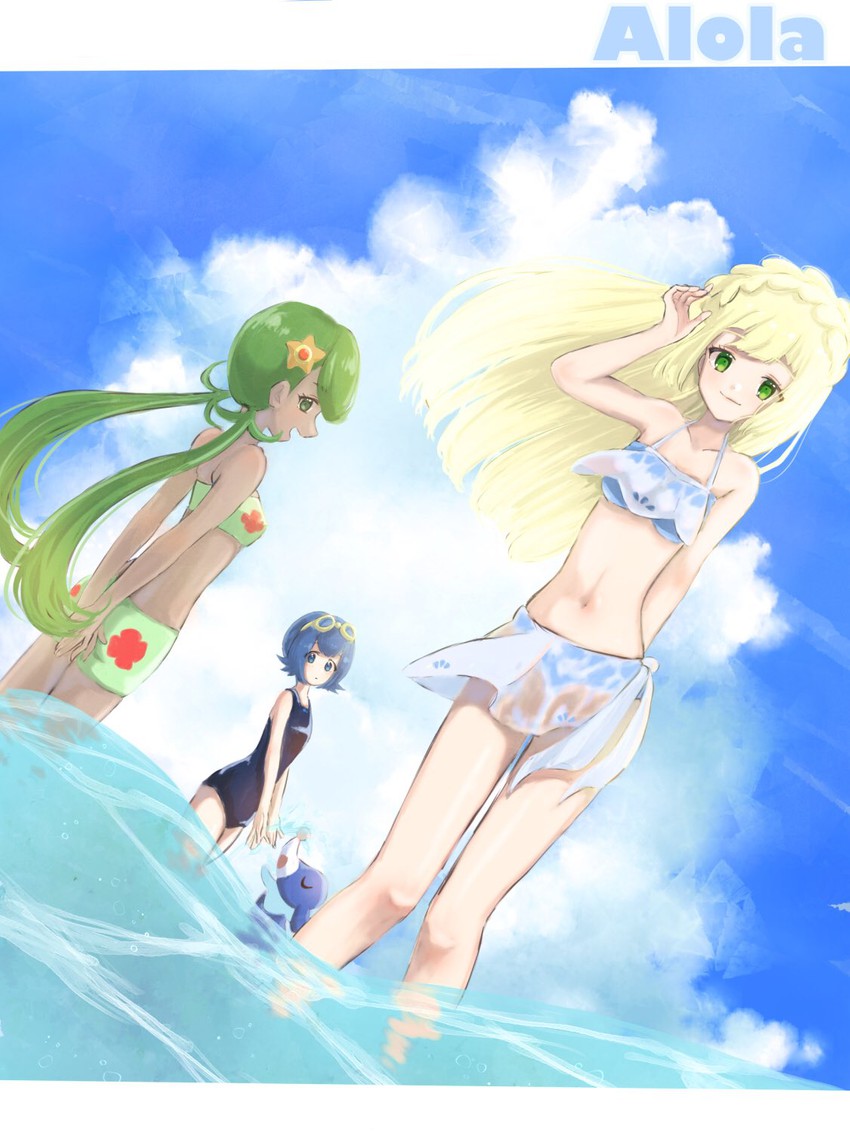 lillie, lana, mallow, and popplio (pokemon and 1 more) drawn by myuuu_ay