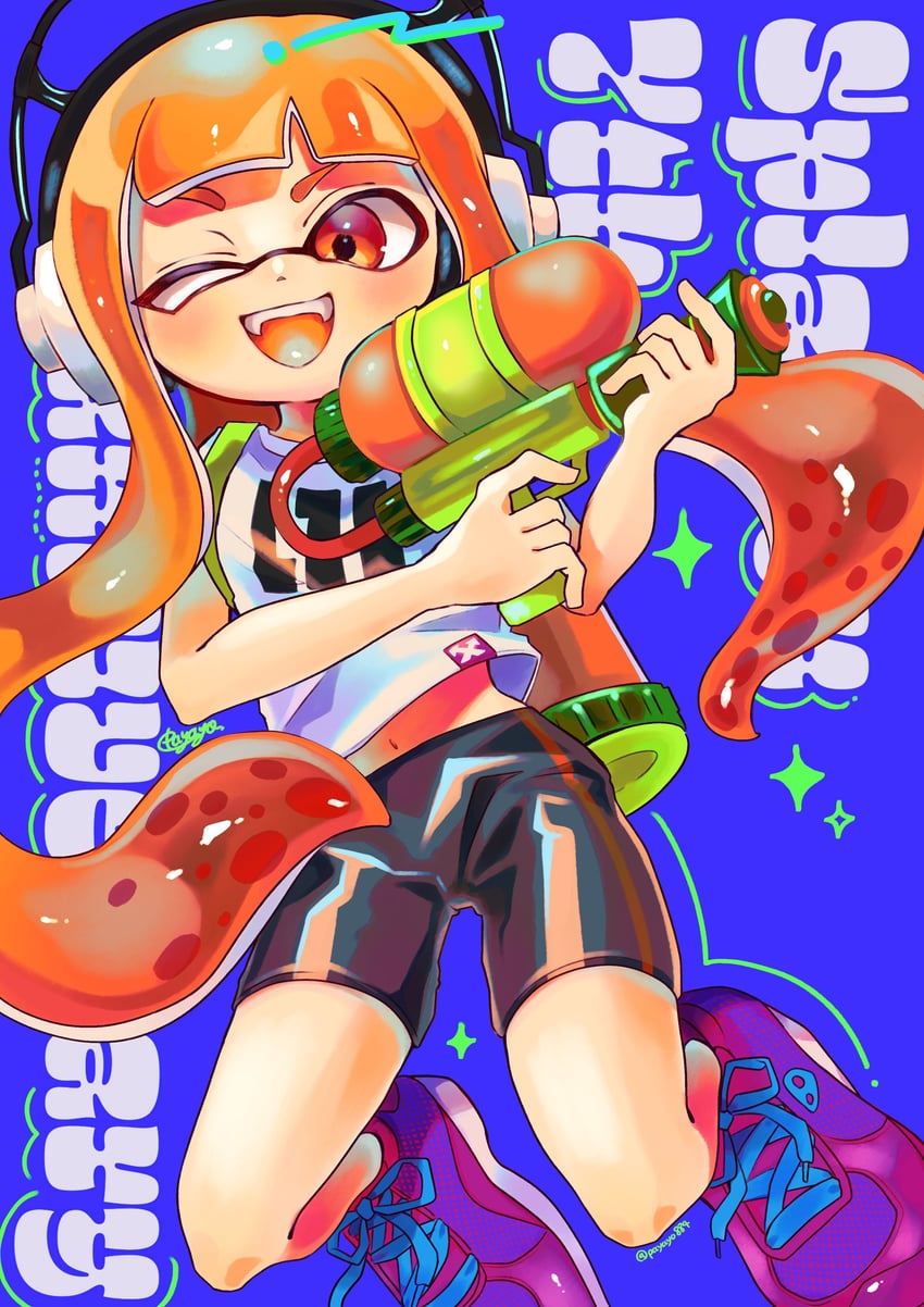 inkling player character, inkling girl, and kaori (splatoon and 1 more) drawn by payayo884