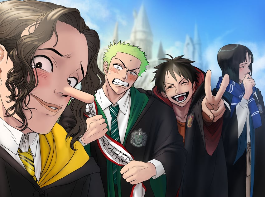 monkey d. luffy, nico robin, roronoa zoro, and usopp (one piece and 2 more) drawn by hisarakanoi