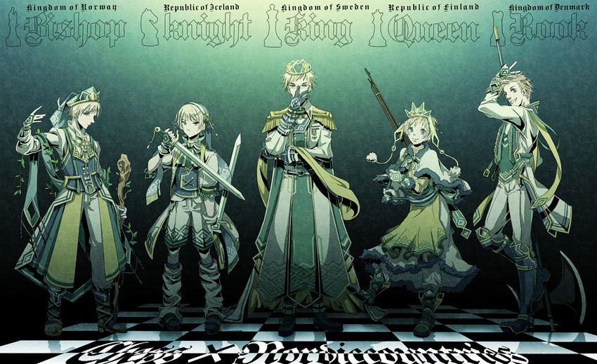 finland, sweden, norway, denmark, and iceland (axis powers hetalia) drawn by nokaku