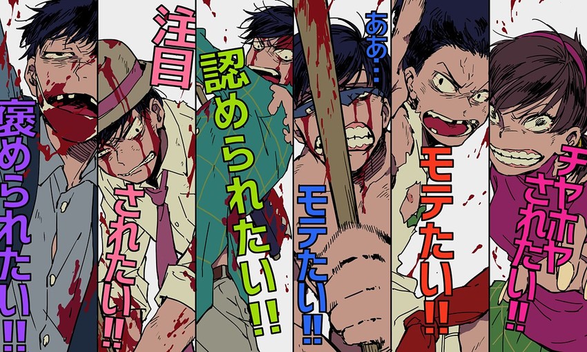 matsuno osomatsu, matsuno karamatsu, matsuno ichimatsu, matsuno choromatsu, matsuno todomatsu, and 1 more (osomatsu and 2 more) drawn by himishiro