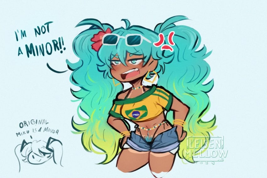 hatsune miku and brazilian miku (vocaloid) drawn by leisen_mellow