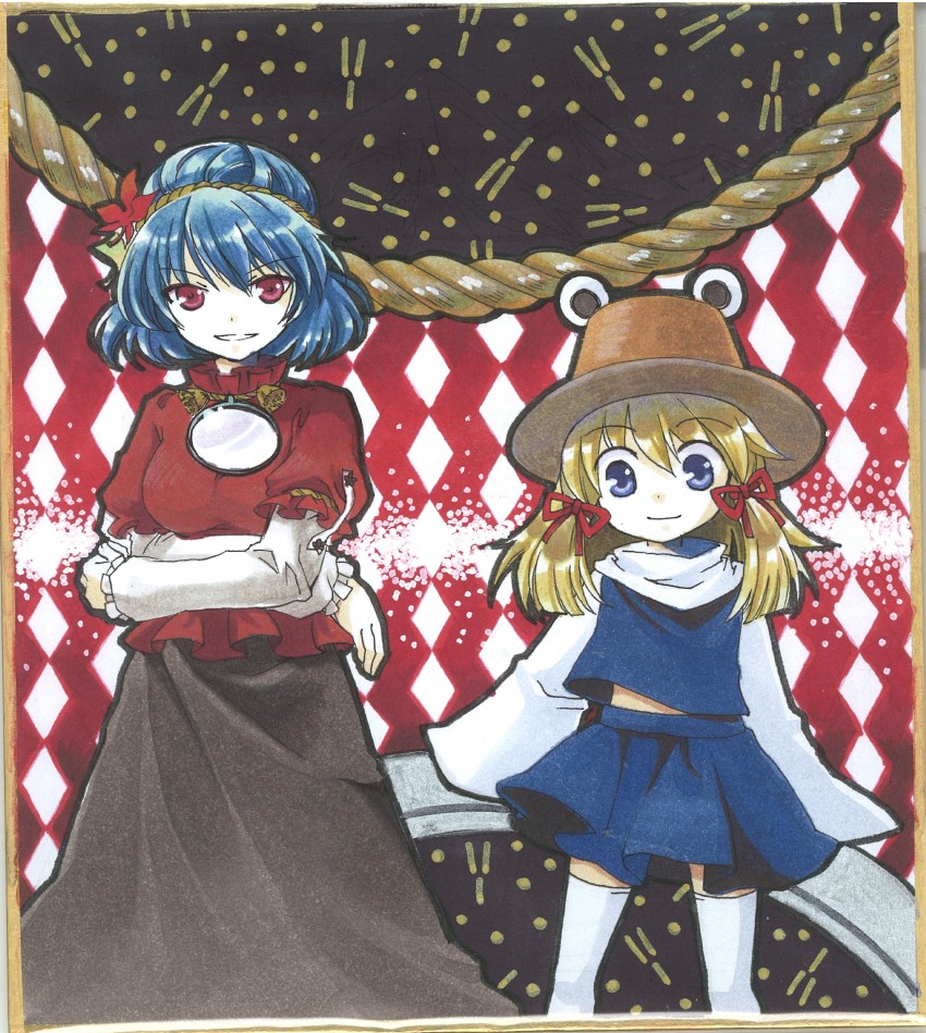 moriya suwako, yasaka kanako, and pyonta (touhou) drawn by socha