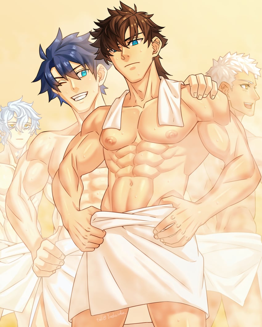 fujimaru ritsuka, miyamoto iori, kadoc zemlupus, and ptolemy (fate and 1 more) drawn by yaekaidou