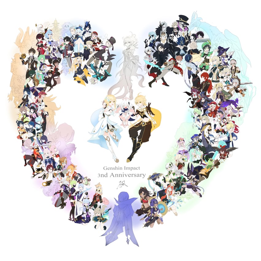 ganyu, lumine, raiden shogun, scaramouche, hu tao, and 95 more (genshin impact) drawn by kaede_(kristallfantasie)