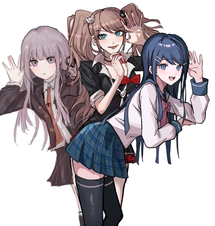 kirigiri kyoko, enoshima junko, and maizono sayaka (danganronpa and 1 more) drawn by fuku_sa and mi_mi_mi_(mi_danron)