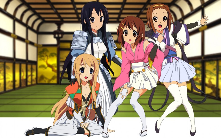 akiyama mio, hirasawa yui, tainaka ritsu, kotobuki tsumugi, uesugi kenshin, and 3 more (k-on! and 2 more)