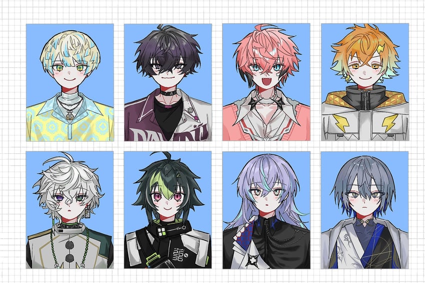 hoshirube sho, usami rito, saiki ittetsu, hibachi mana, koyanagi rou, and 3 more (nijisanji) drawn by nyunyunyuringo