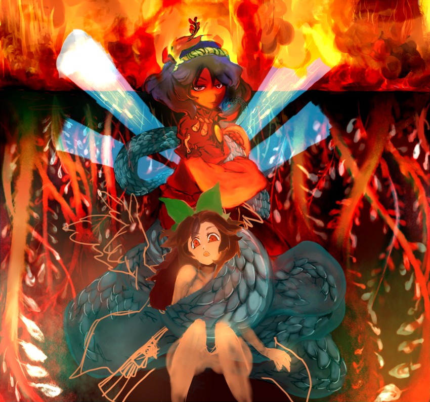 reiuji utsuho and yasaka kanako (touhou) drawn by kuzu-suta