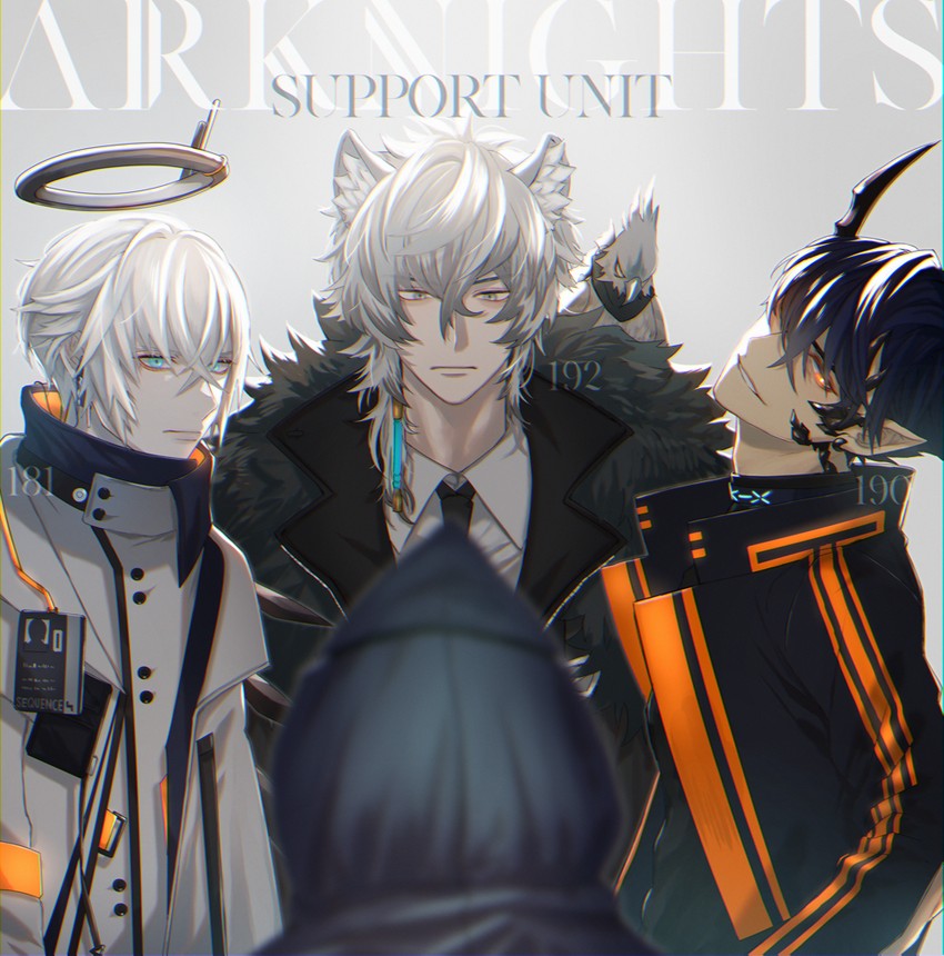 doctor, silverash, executor, flamebringer, and tenzin (arknights) drawn by ameno_(ameno_f)