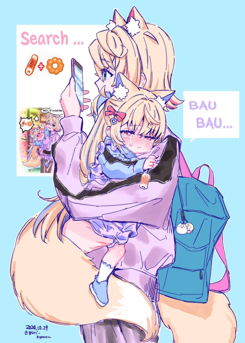 fuwawa abyssgard, mococo abyssgard, and perroccino (hololive and 1 more) drawn by yuri_kyanon