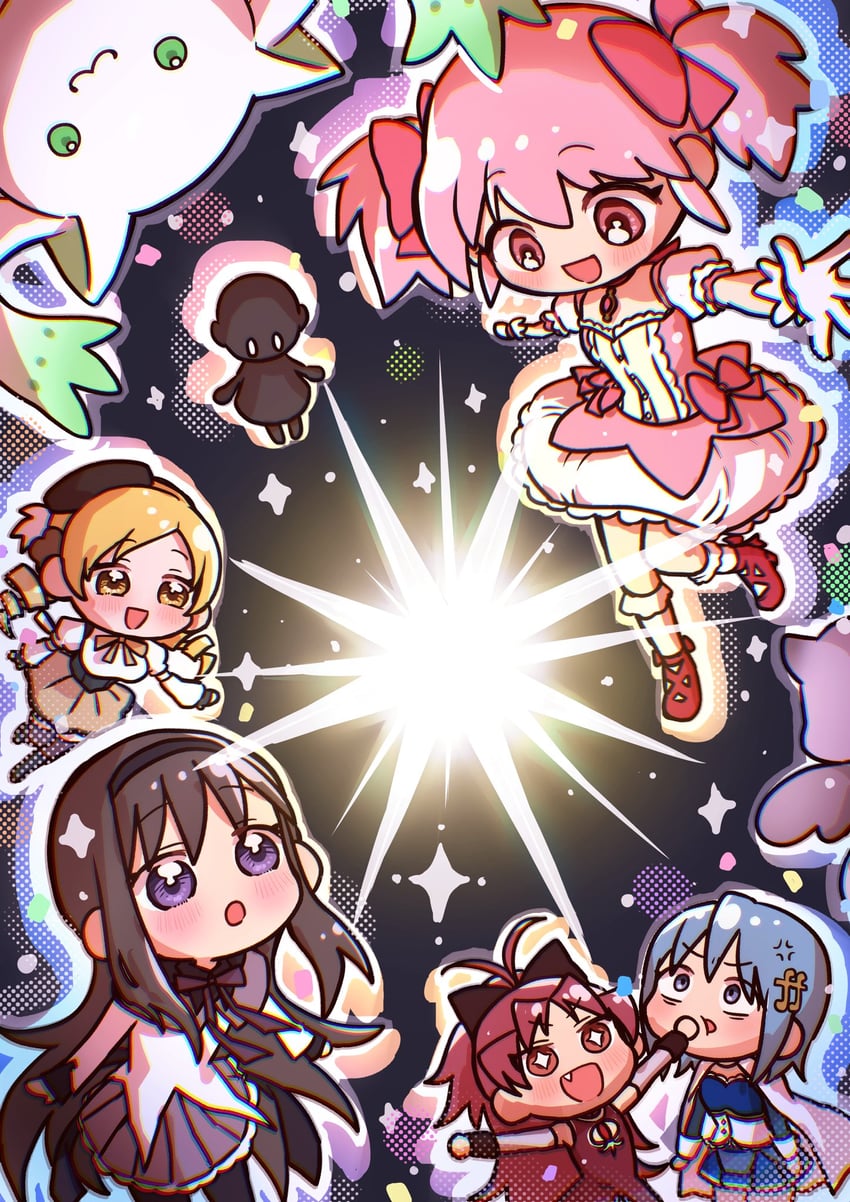 akemi homura, kaname madoka, miki sayaka, sakura kyoko, tomoe mami, and 3 more (mahou shoujo madoka magica and 1 more) drawn by mu0_0gi