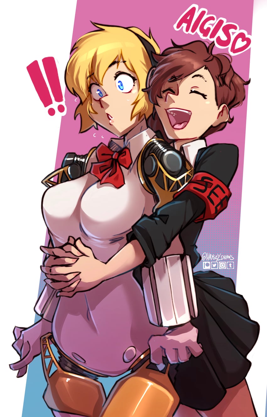 aigis and shiomi kotone (persona and 2 more) drawn by haysey