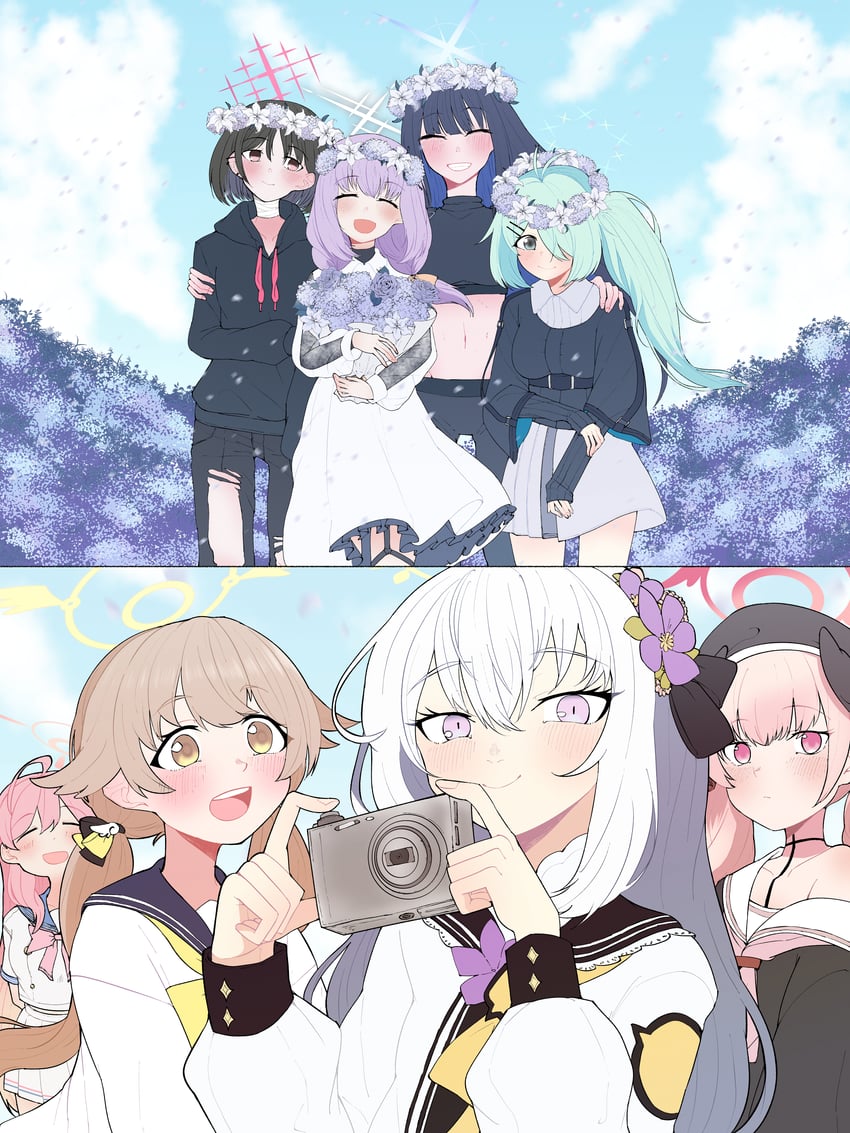koharu, hanako, saori, hifumi, azusa, and 3 more (blue archive) drawn by manmaderain