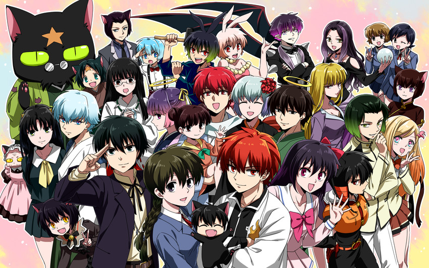 mamiya sakura, rokudou rinne, juumonji tsubasa, ageha, rokumon, and 25 more (kyoukai no rinne) drawn by hatorion