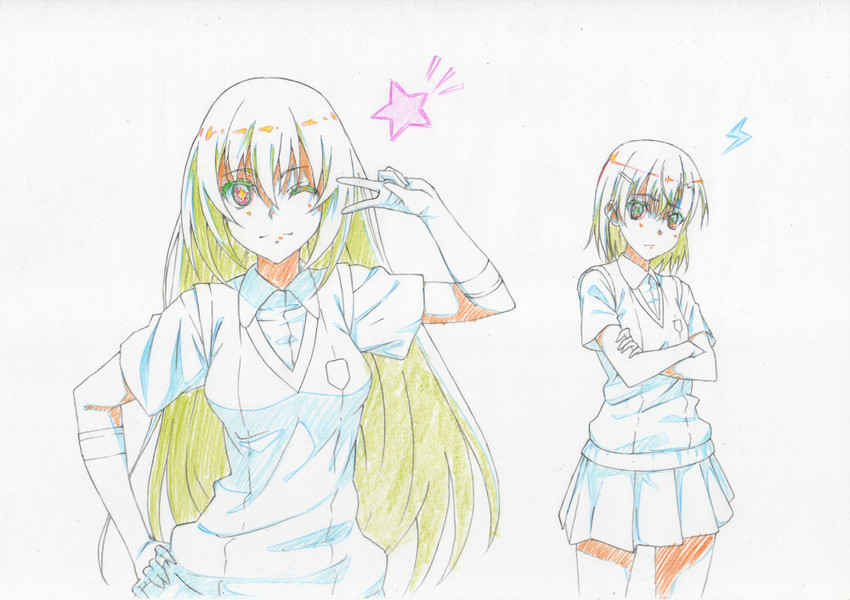 misaka mikoto and shokuhou misaki (toaru majutsu no index and 1 more) drawn by iyakun