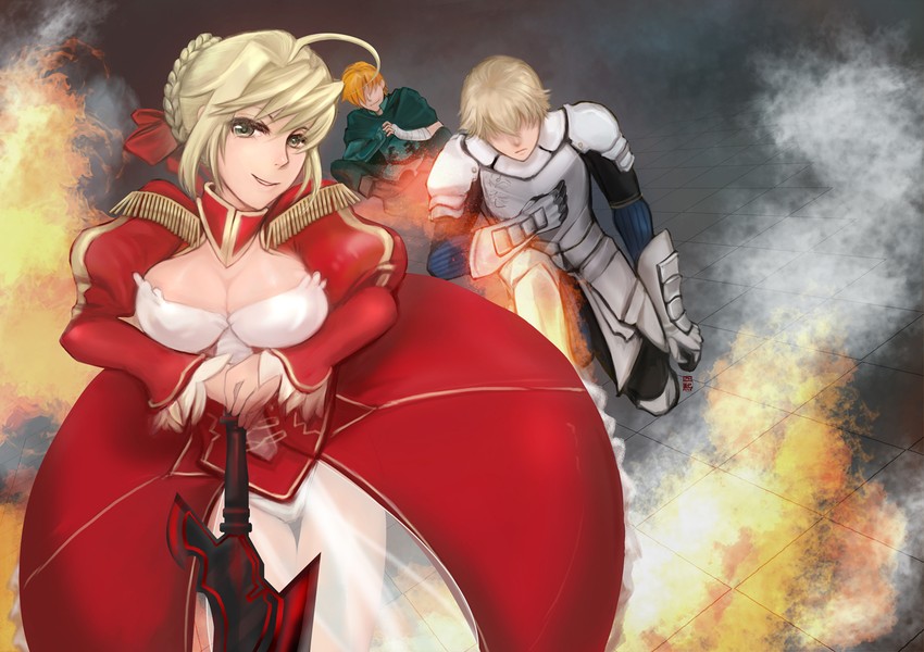 nero claudius, gawain, and robin hood (fate and 1 more) drawn by 4cccc