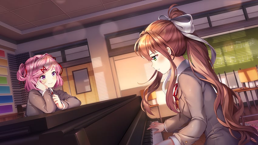 monika and natsuki (doki doki literature club) drawn by lucidsky and squchan