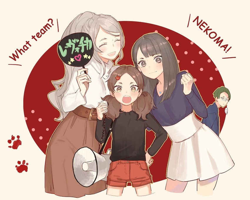 haiba arisa, yamamoto akane, daishou suguru, and yamaka mika (haikyuu!! and 1 more) drawn by buun_ko
