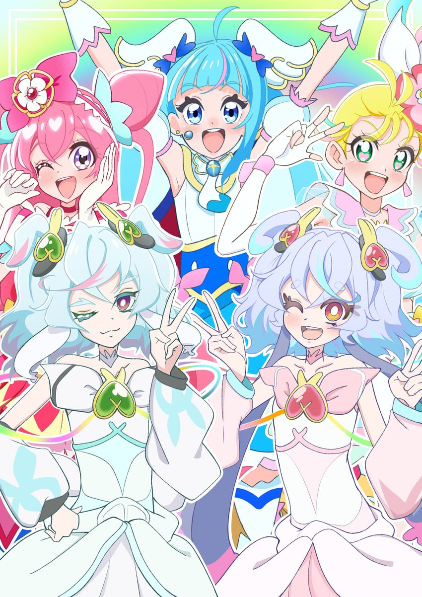 sora harewataru, cure sky, nagomi yui, natsuumi manatsu, cure precious, and 5 more (precure and 5 more) drawn by akizora_(aki_precure)
