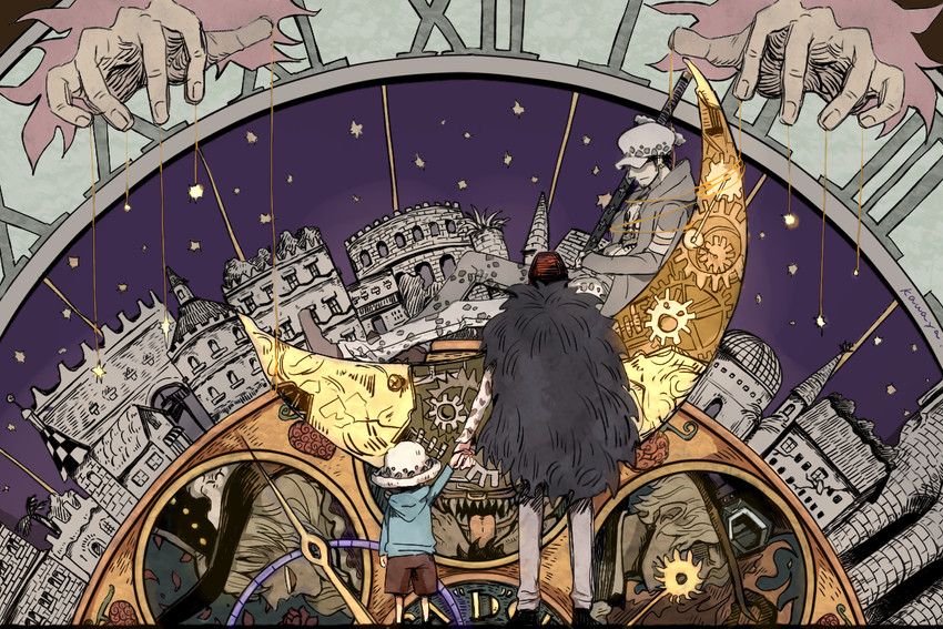 trafalgar law, sabo, donquixote doflamingo, donquixote rocinante, bartolomeo, and 1 more (one piece) drawn by asapbn