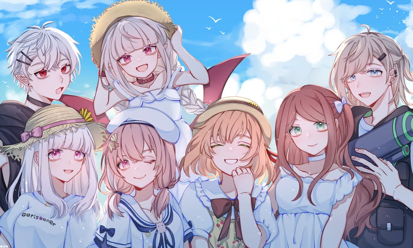 makaino ririmu, shiina yuika, sasaki saku, kanae, honma himawari, and 2 more (nijisanji) drawn by xia_moqin