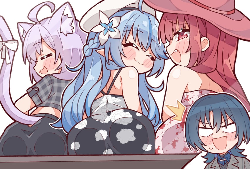 houshou marine, nekomata okayu, yukihana lamy, and hiodoshi ao (hololive and 2 more) drawn by kukie-nyan