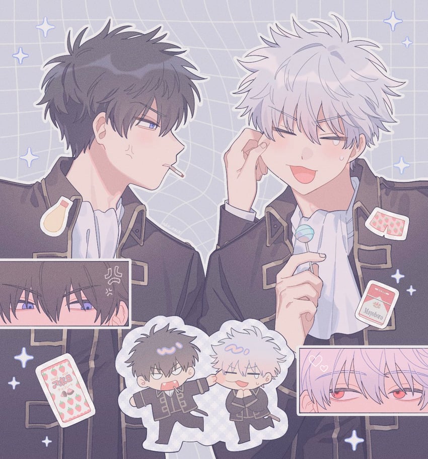 sakata gintoki and hijikata toushirou (gintama) drawn by akii_0915