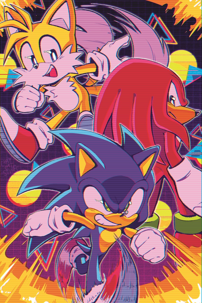 sonic the hedgehog, tails, and knuckles the echidna (sonic) drawn by candycatstuffs