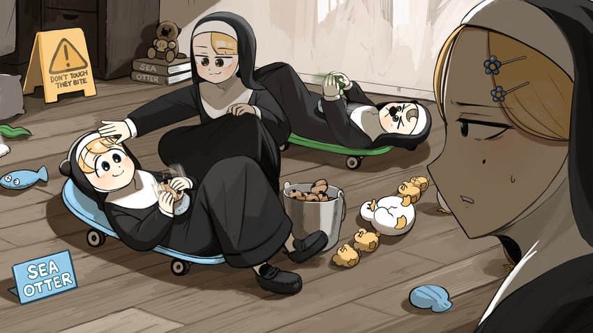 clumsy nun, froggy nun, spicy nun, and strict nun (little nuns) drawn by diva_(hyxpk)