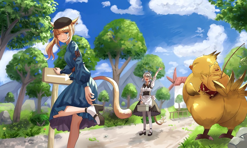 warrior of light and fat chocobo (final fantasy and 1 more) drawn by ojiki