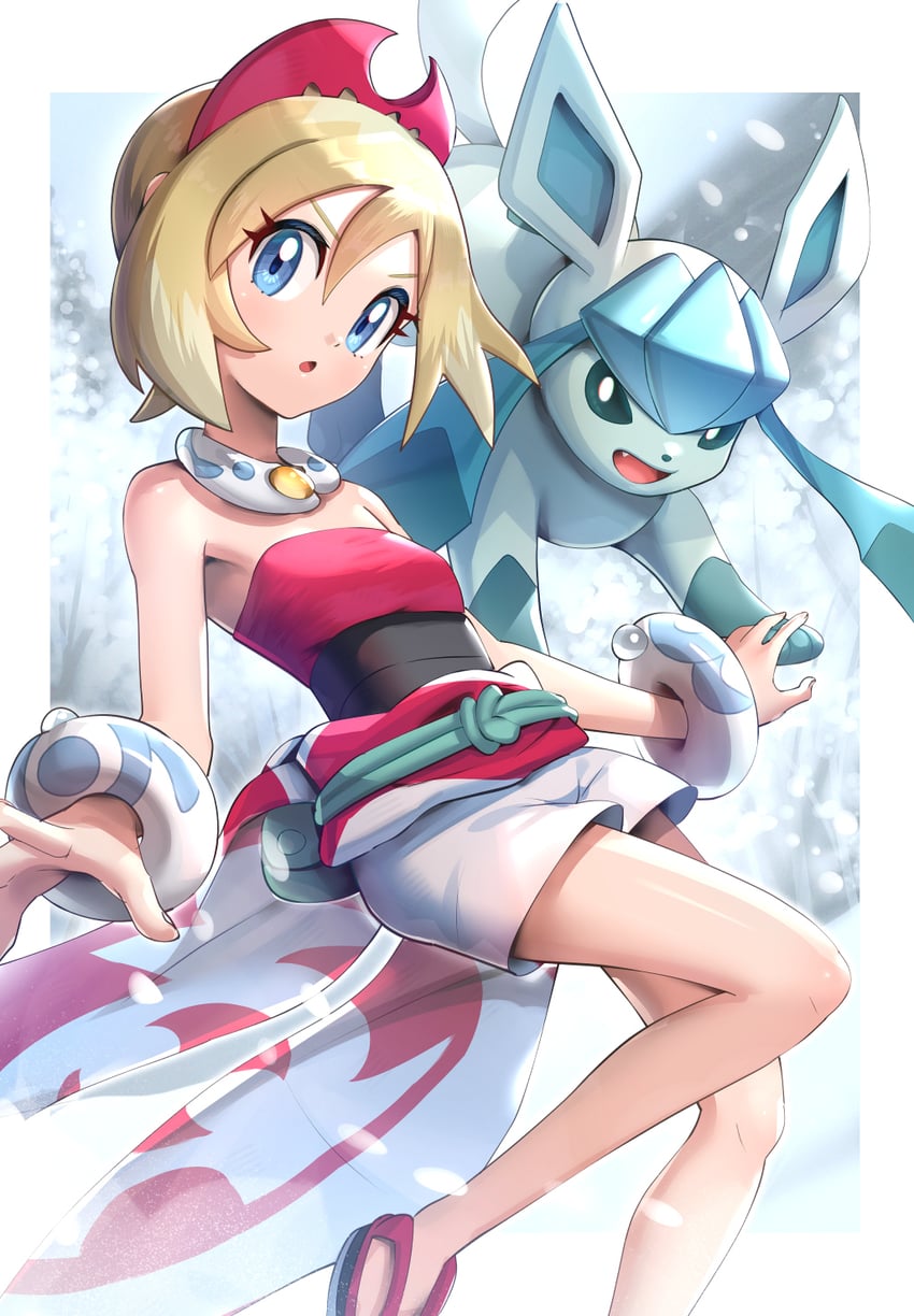 glaceon and irida (pokemon and 1 more) drawn by gonzarez
