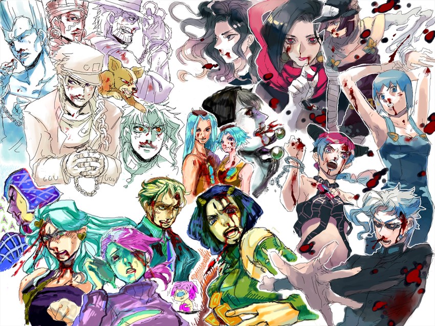 joseph joestar, kujo jotaro, kujo jolyne, kakyoin noriaki, jean pierre polnareff, and 14 more (jojo no kimyou na bouken and 5 more)