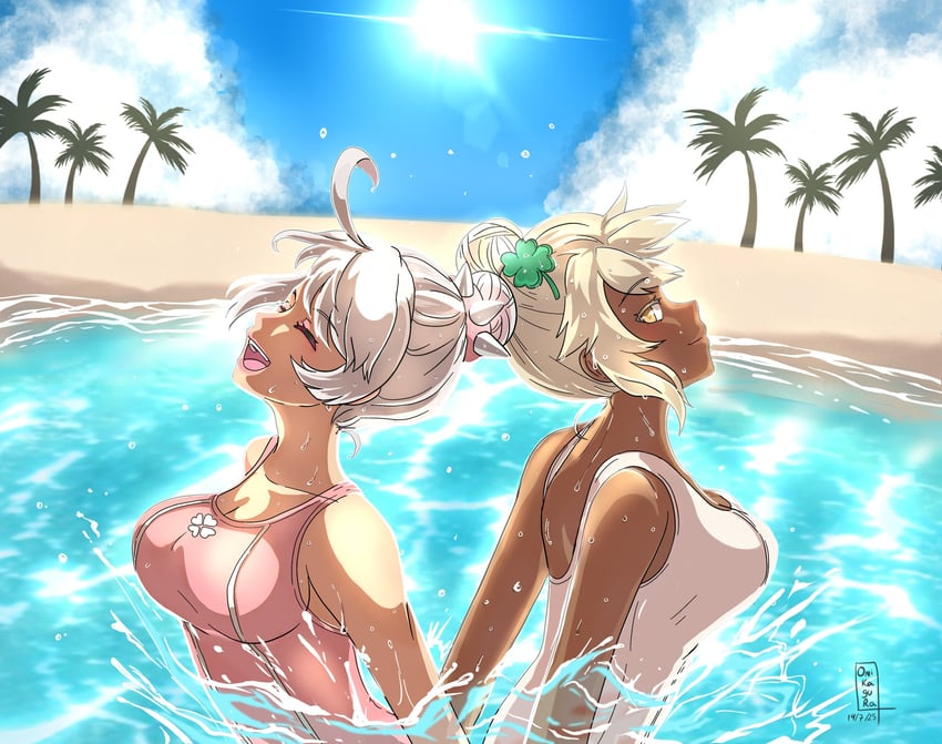 ramlethal valentine and elphelt valentine (guilty gear and 1 more) drawn by kagura_oni