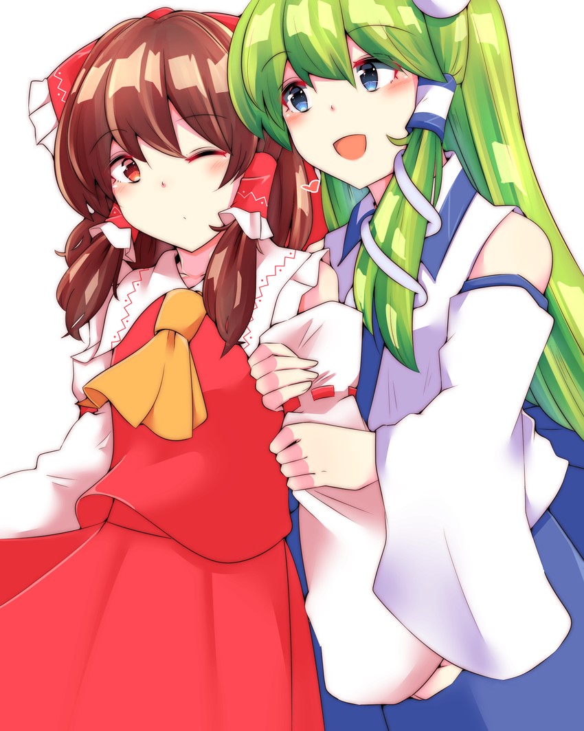 hakurei reimu and kochiya sanae (touhou) drawn by mokutan_(link_machine)
