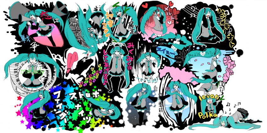 hatsune miku and hachune miku (vocaloid and 8 more) drawn by tama_(songe)