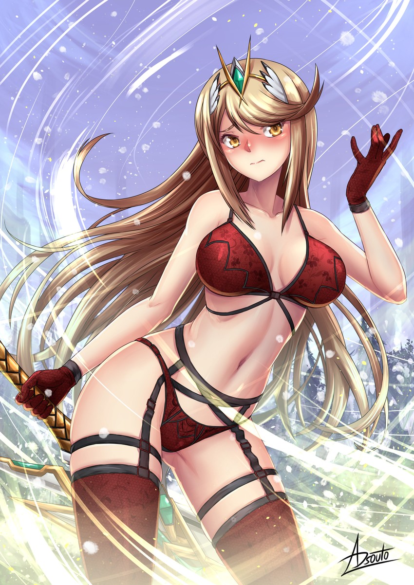 mythra (xenoblade chronicles and 1 more) drawn by adsouto