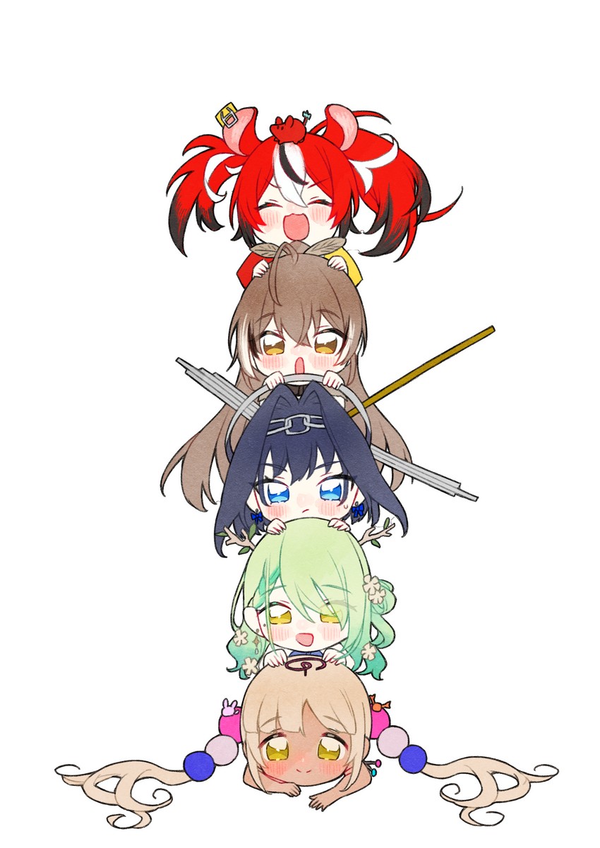 ouro kronii, nanashi mumei, hakos baelz, ceres fauna, and tsukumo sana (hololive and 1 more) drawn by neru_(flareuptf1)
