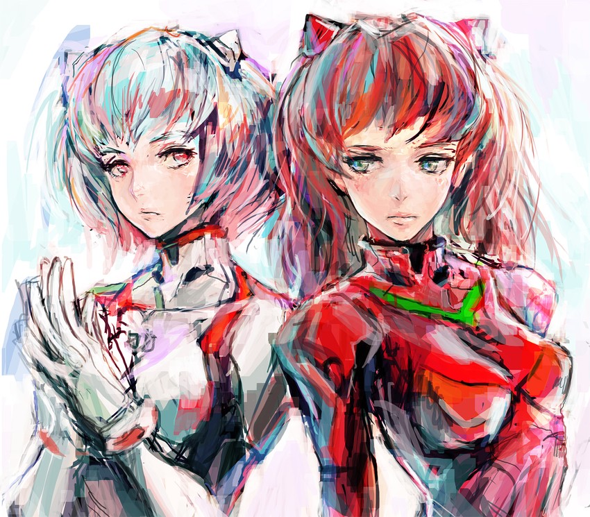souryuu asuka langley and ayanami rei (neon genesis evangelion) drawn by igau