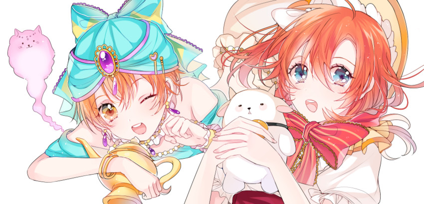 kosaka honoka and hoshizora rin (love live! and 2 more) drawn by nennen