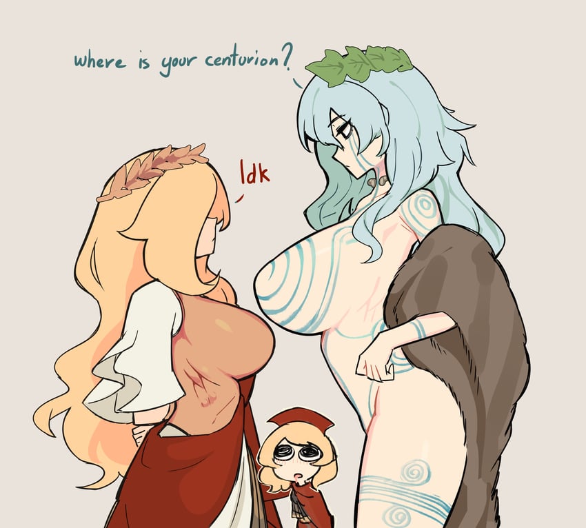 centurii-chan, legate, and pictish witch (original) drawn by centurii-chan