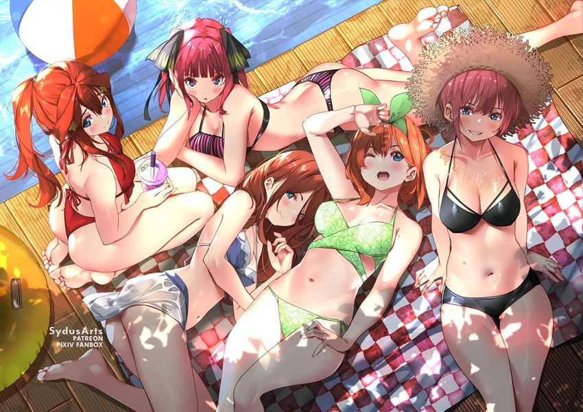 nakano nino, nakano miku, nakano yotsuba, nakano itsuki, and nakano ichika (go-toubun no hanayome) drawn by sydus