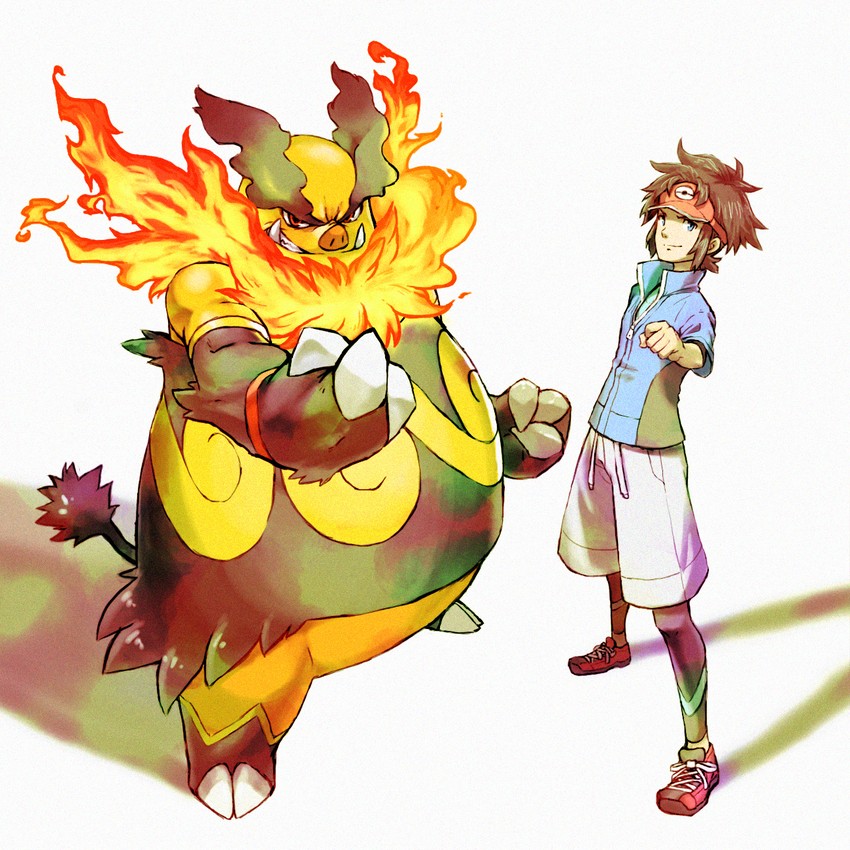 nate and emboar (pokemon and 1 more) drawn by agakunoda