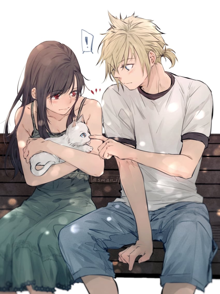 tifa lockhart, cloud strife, and maru (final fantasy and 2 more) drawn by maiii_(smaii_i)